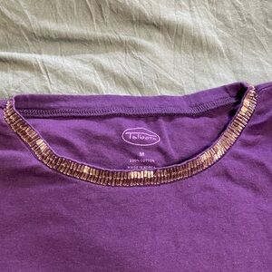 Talbots Rich Purple Top with Beaded Neckline